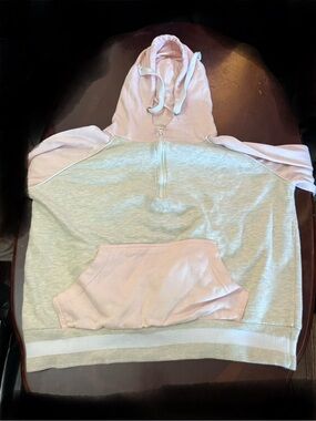 Light Gray and Pale Pink Hooded Pullover